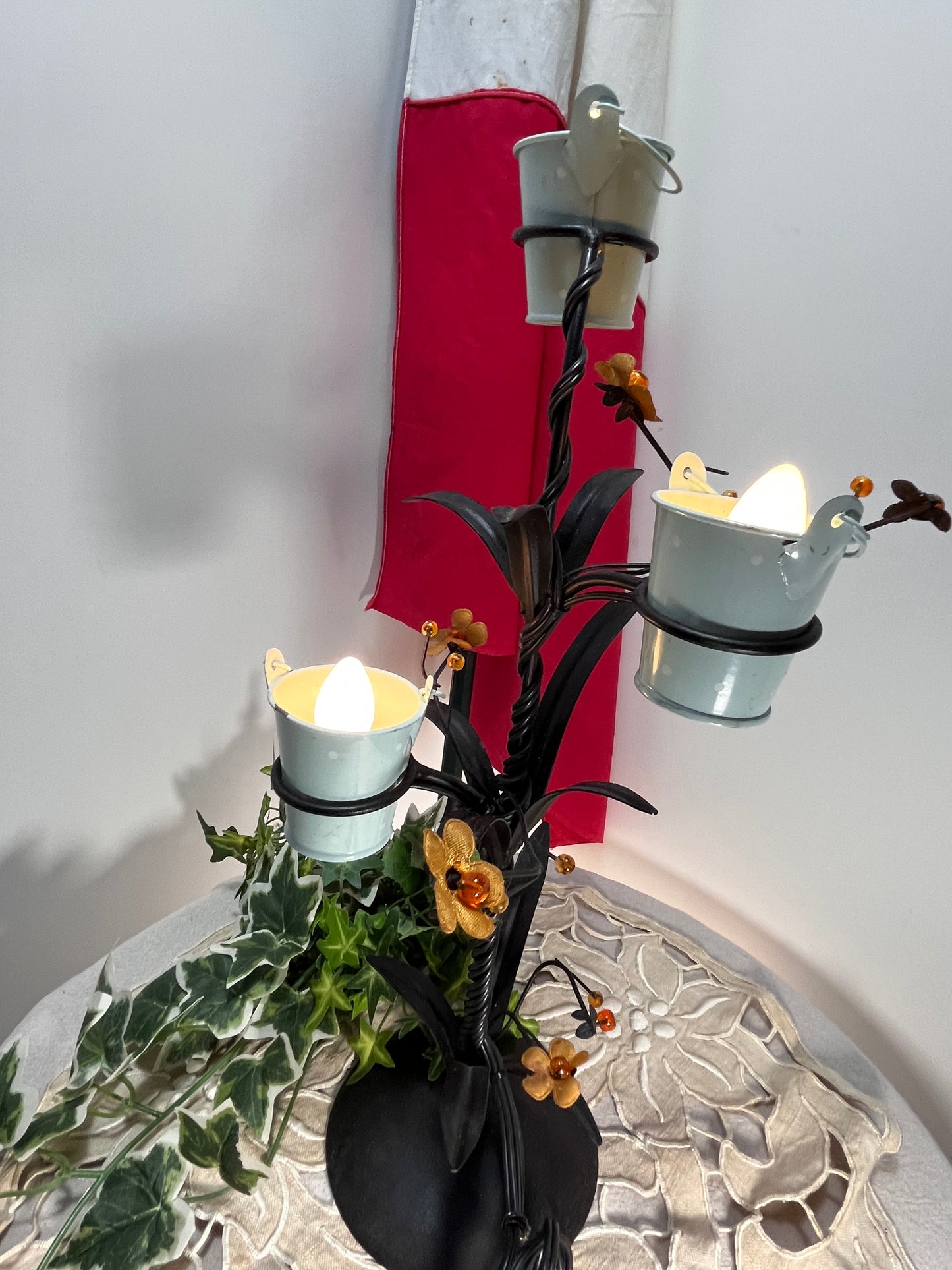 手作りフラワーポット風3灯スタンドライト