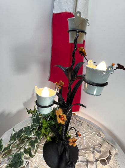 手作りフラワーポット風3灯スタンドライト