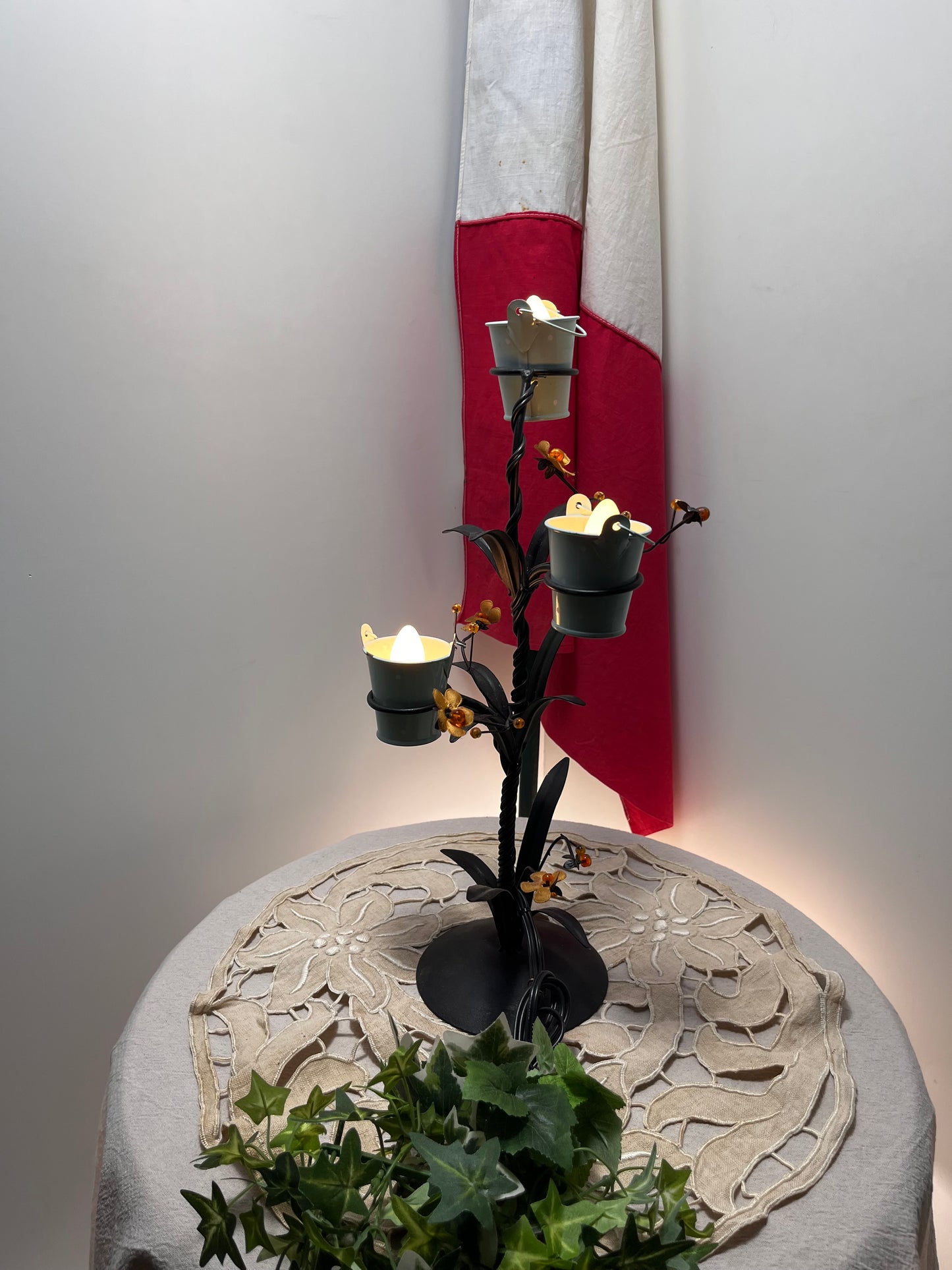 手作りフラワーポット風3灯スタンドライト